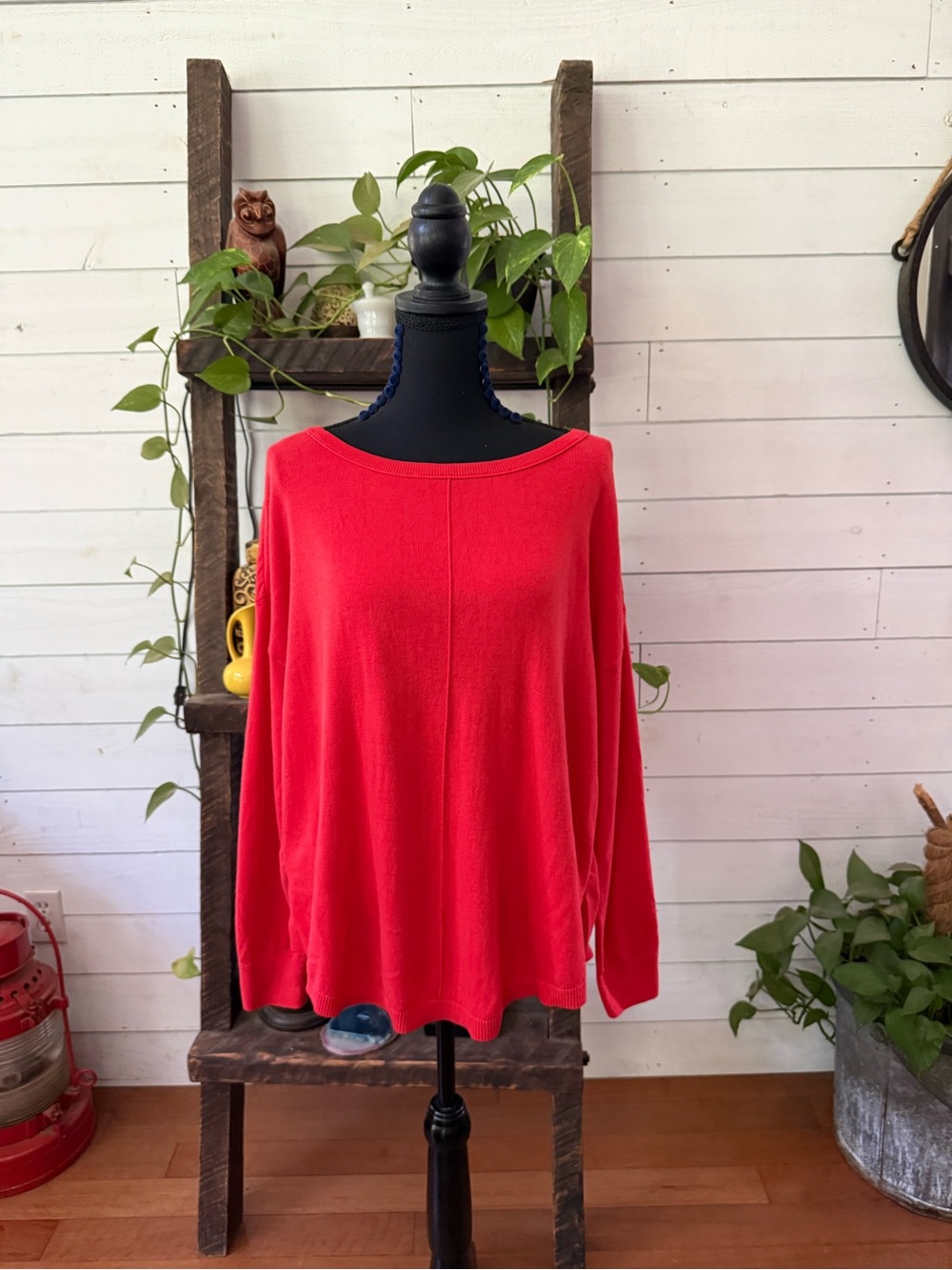 LOFT Bright Red Boatneck Relaxed Fit Lightweight Sweater